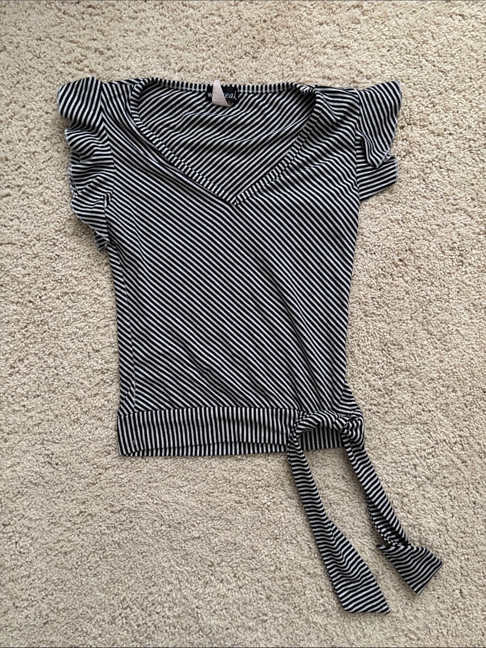 Wet Seal Striped V-Neck Tie-Hem Top